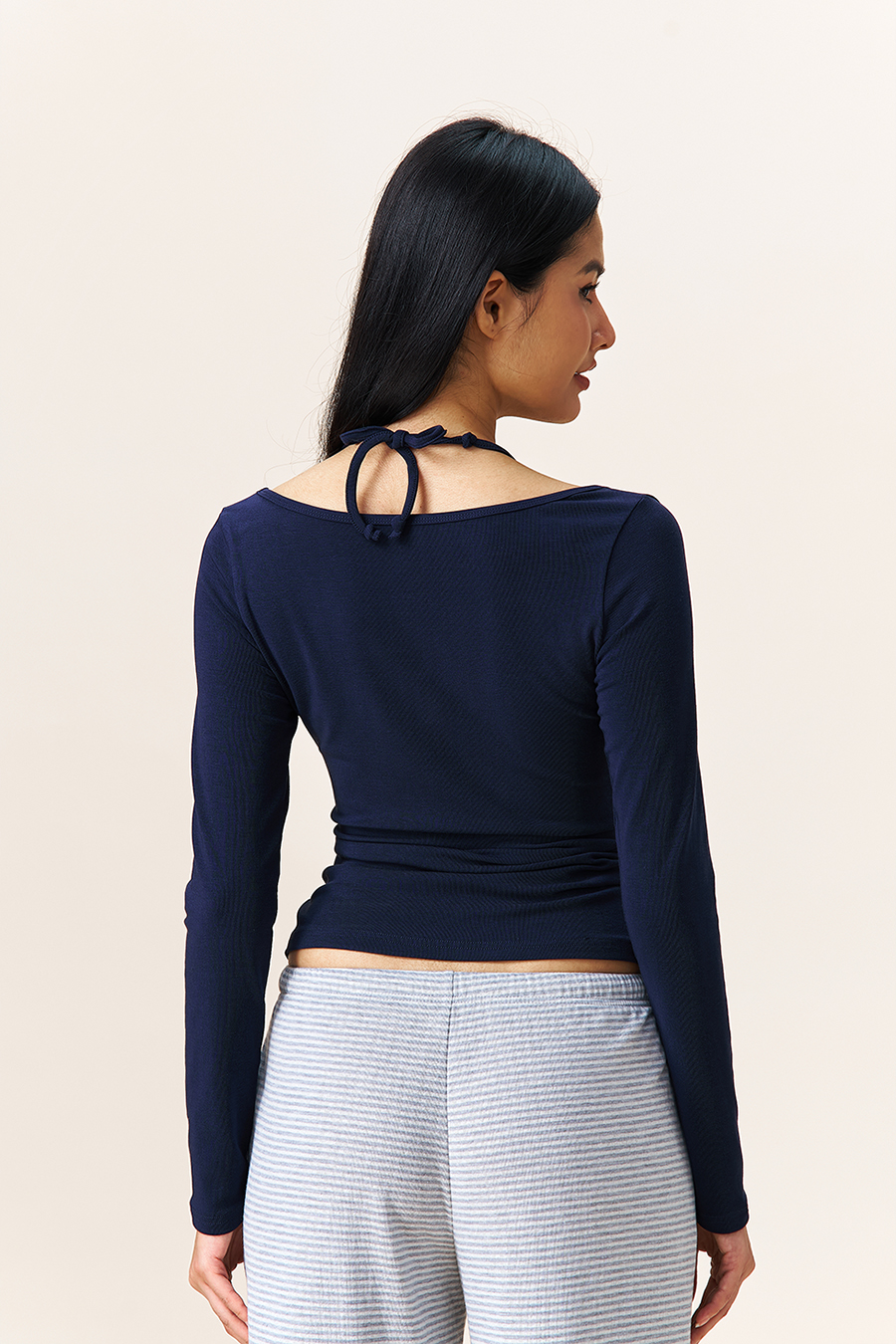 Halter Tie Henley Neck Blouse|yescci