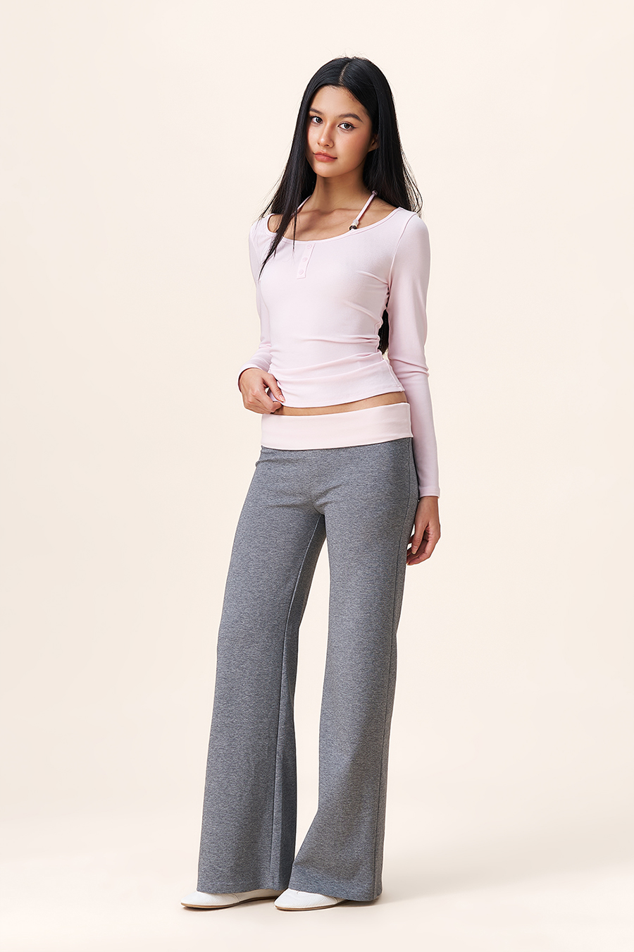Halter Tie Henley Neck Blouse|yescci