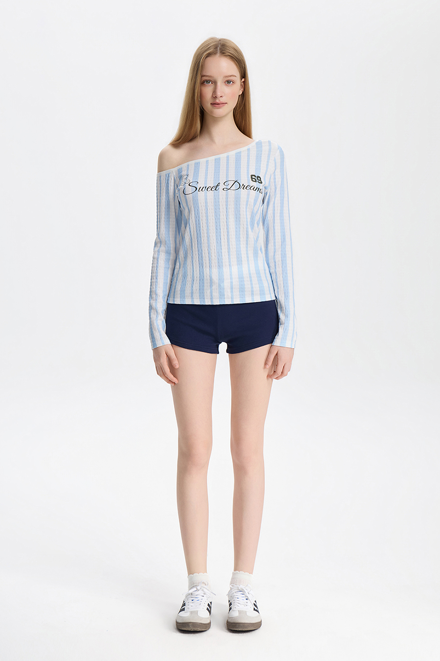 Loose Striped Off-Shoulder Top|yescci