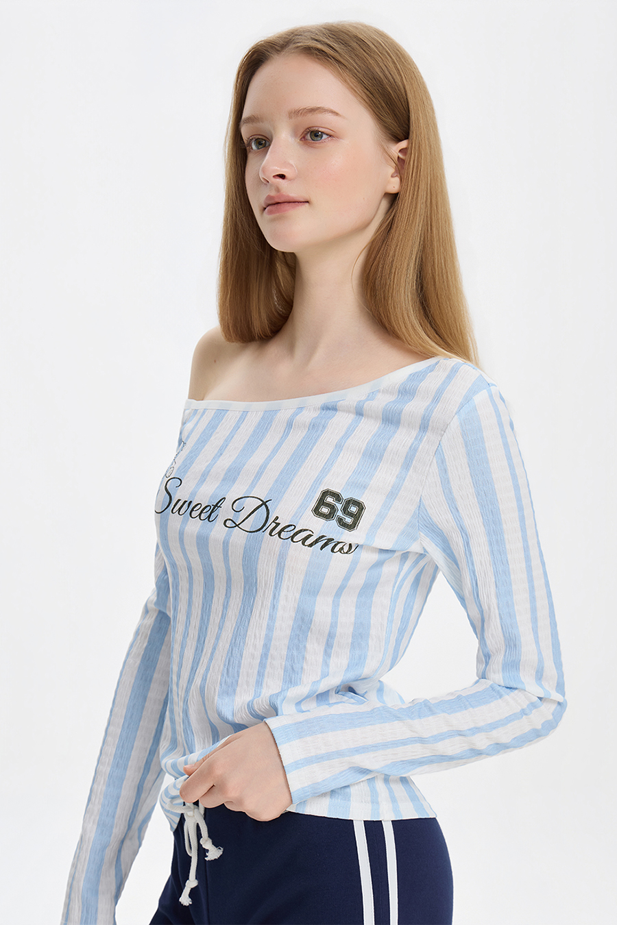 Loose Striped Off-Shoulder Top|yescci