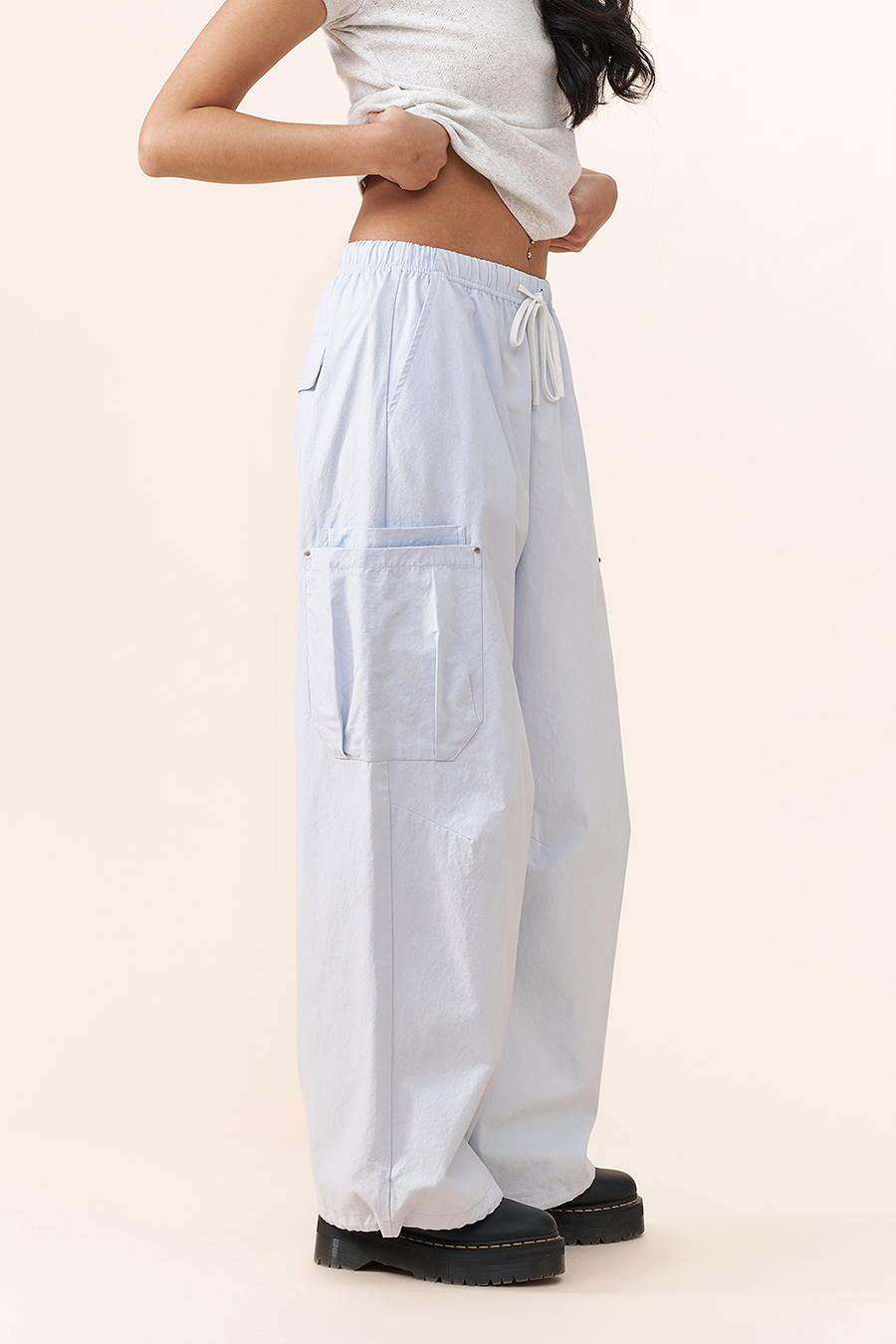 Elastic Waist Cargo Trousers|yescci