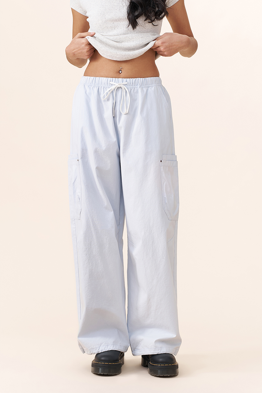 Elastic Waist Cargo Trousers|yescci