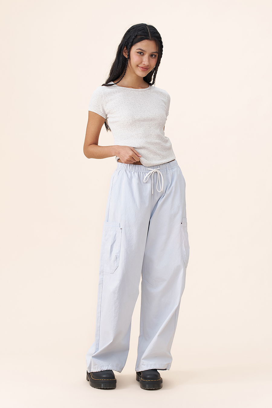 Elastic Waist Cargo Trousers|yescci