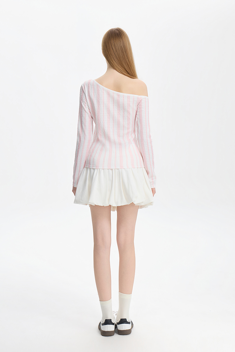 Loose Striped Off-Shoulder Top|yescci