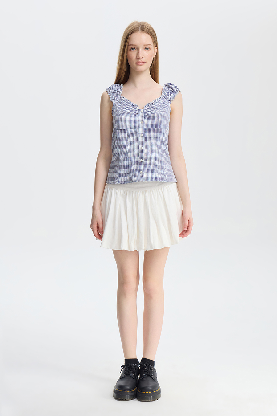 Preppy Gingham Ruffle Strap Cami|yescci