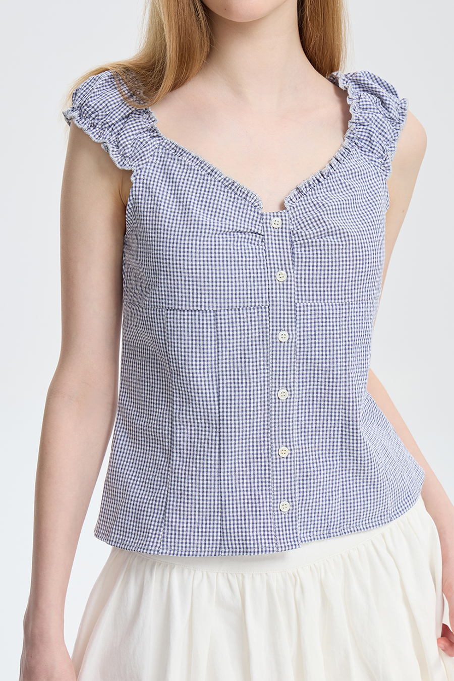 Preppy Gingham Ruffle Strap Cami|yescci