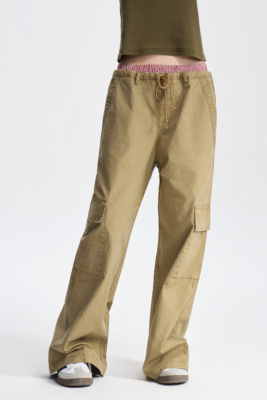 Double Waistband Wide Leg Cargo Pants|yescci