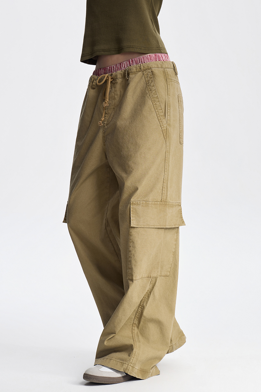 Double Waistband Wide Leg Cargo Pants|yescci