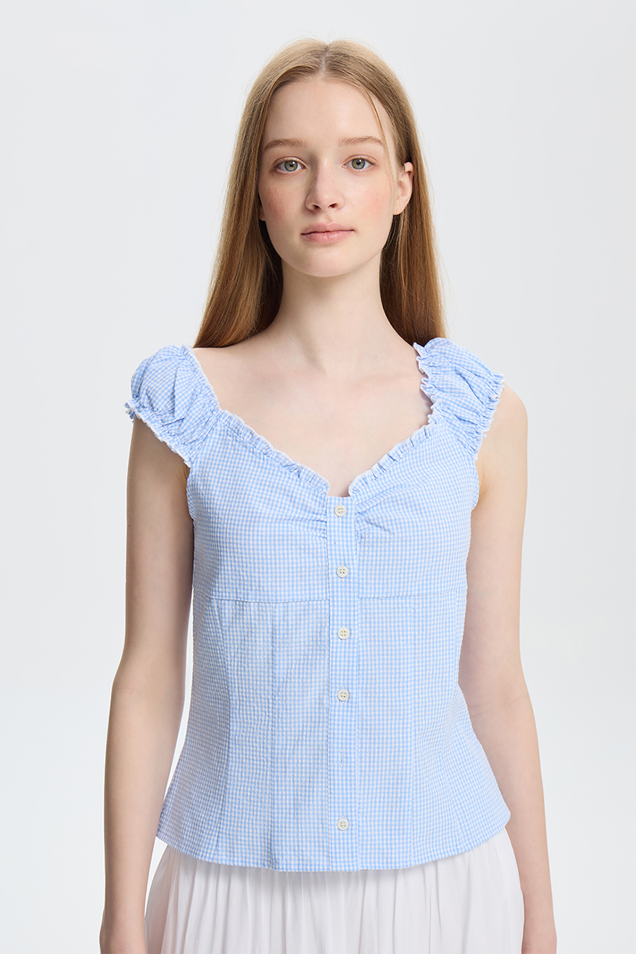 Preppy Gingham Ruffle Strap Cami|yescci