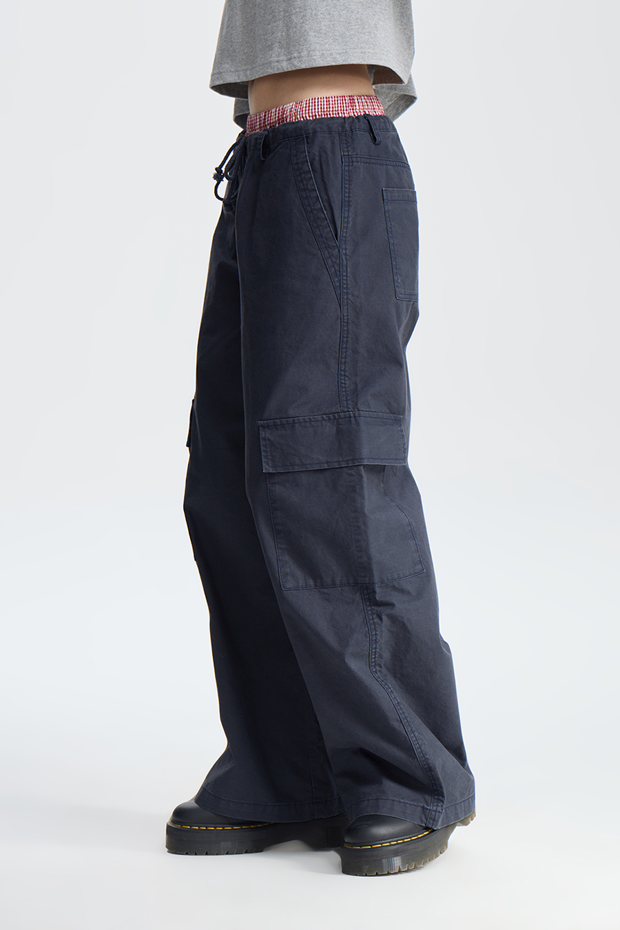 Double Waistband Wide Leg Cargo Pants|yescci