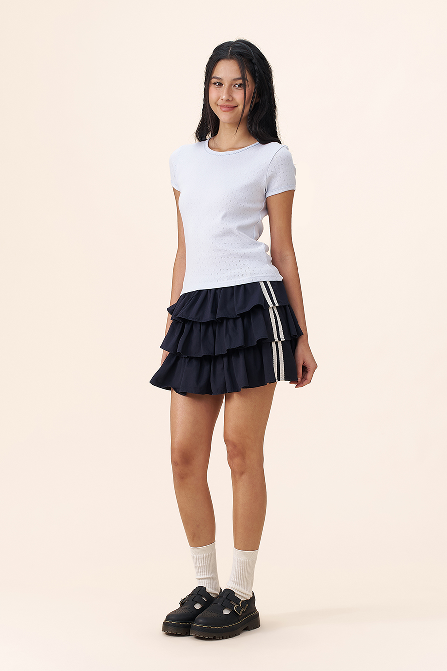 Sporty Striped Tiered Skirt|yescci