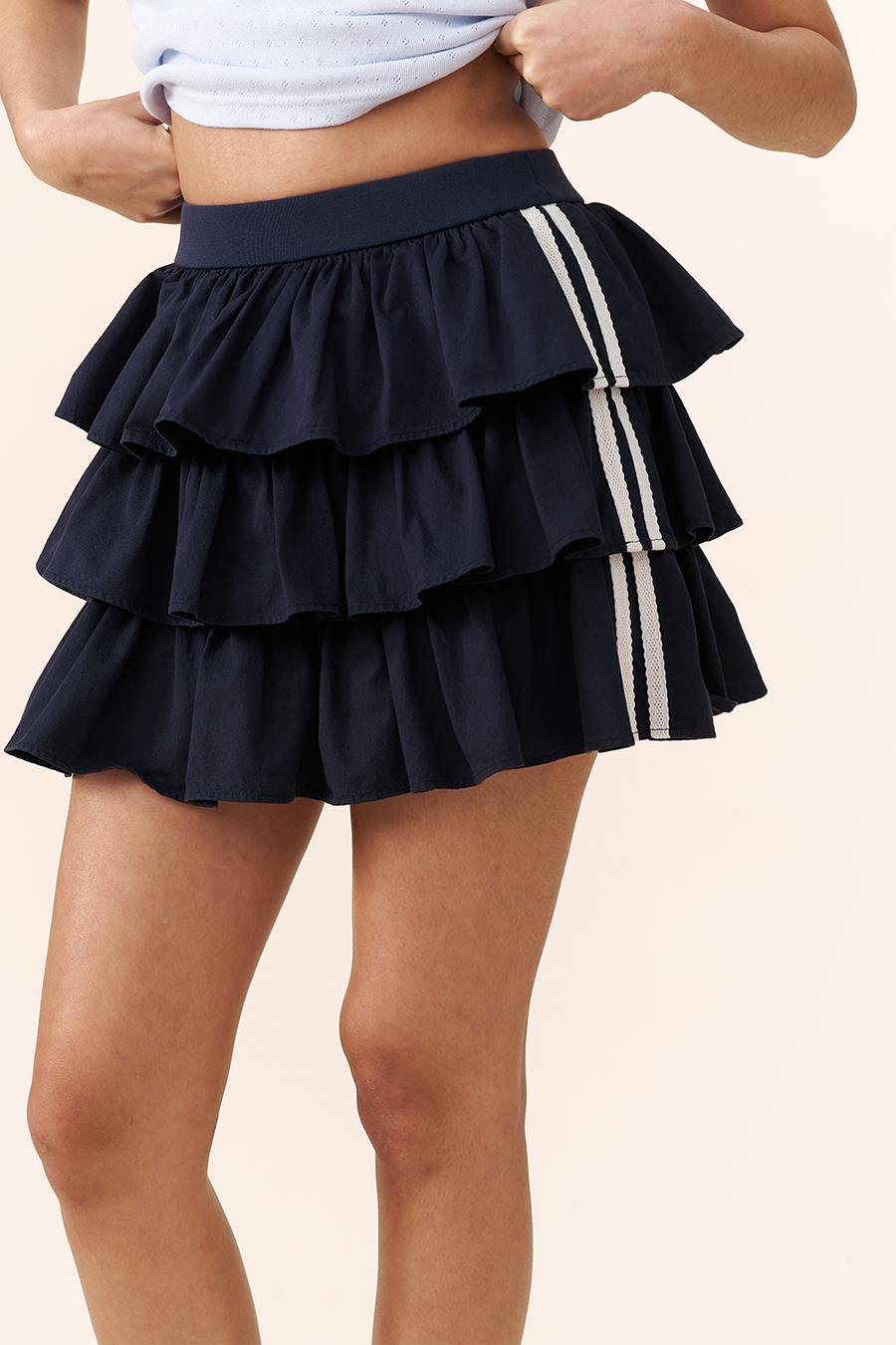 Sporty Striped Tiered Skirt|yescci