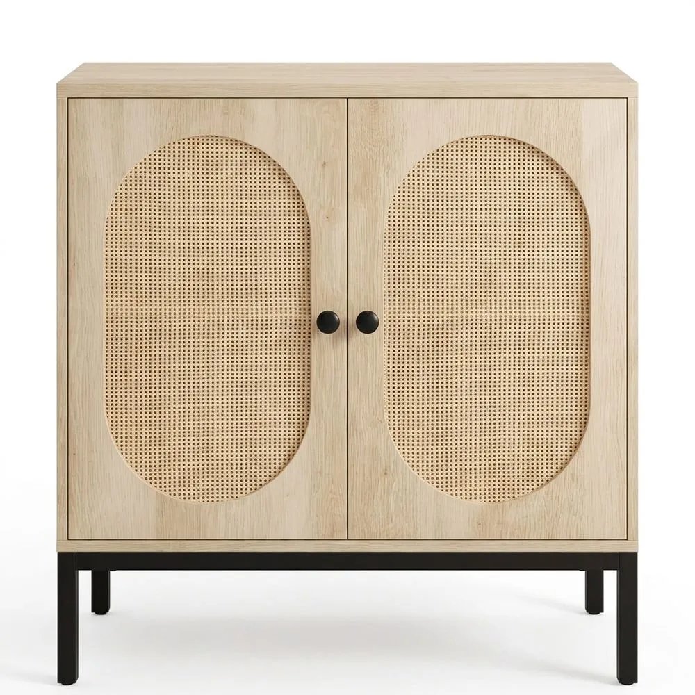 Aparador con Puertas de Ratán y Estantes Ajustables para Hogar