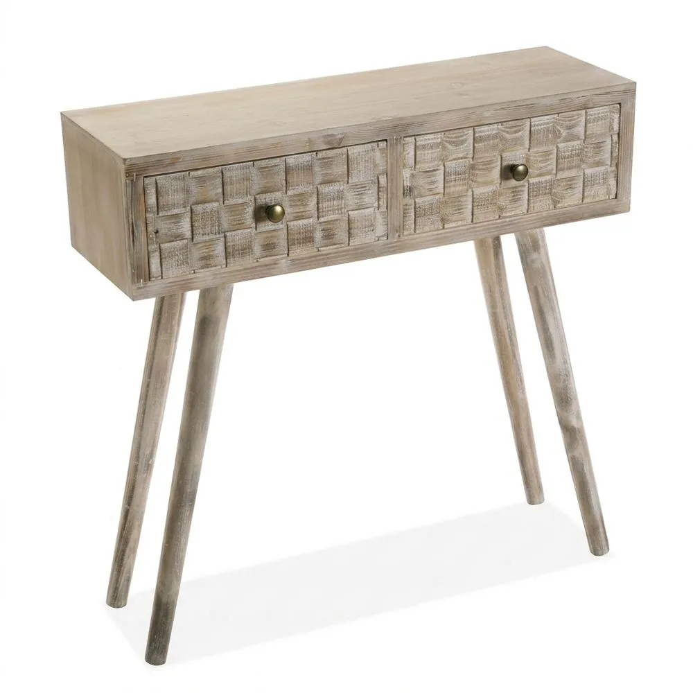 Mesa consola estrecha con 2 cajones, dimensiones 81.5x25x80 cm, madera, marrón y gris