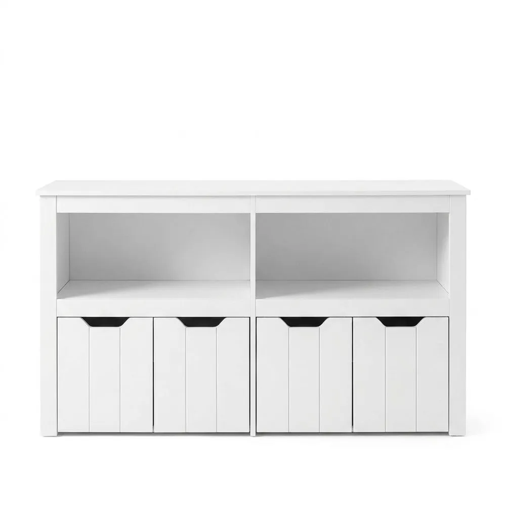 Aparador Blanco con 4 Cajones y Ruedas, Mueble Bajo Moderno para Pasillo y Salón