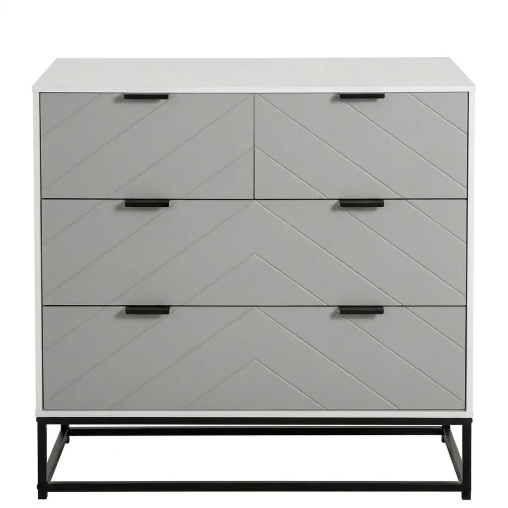 Cómoda de Noche con 4 Cajones para Dormitorio y Salón con Base Elevada y Diseño Antivuelco Blanco Gris y Negro