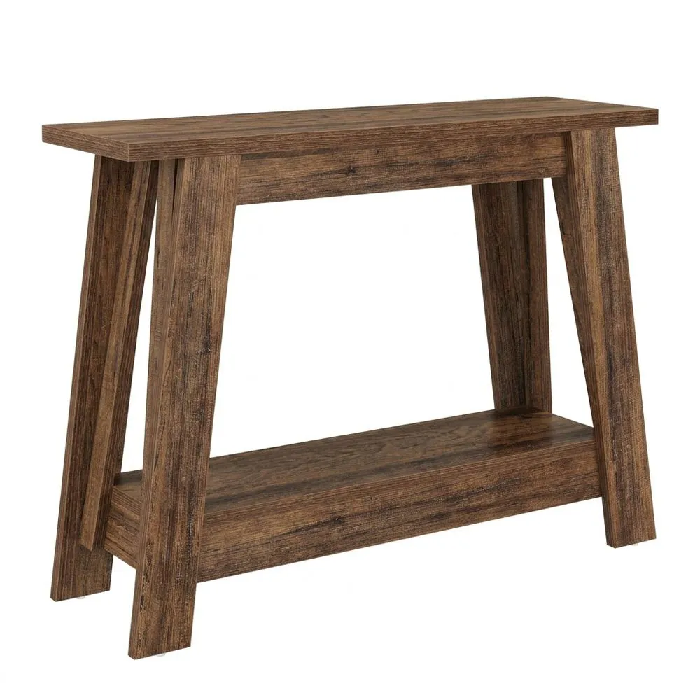 Mesa Consola Rústica de 2 Niveles con Almacenamiento para Salón