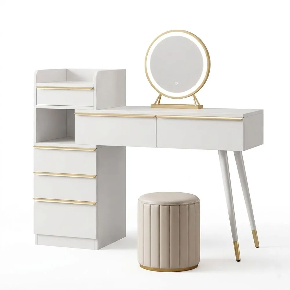 Tocador Blanco con Mesa Extensible y Espejo LED Regulable