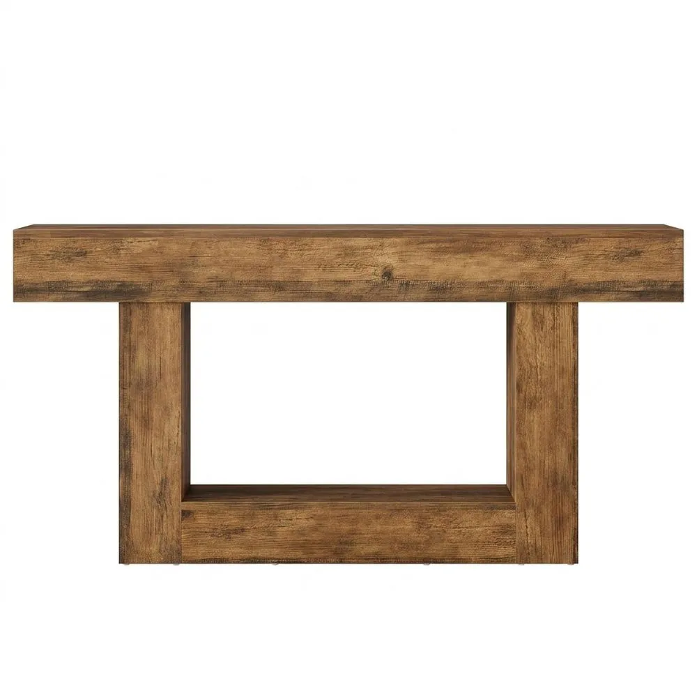 Mesa consola 160 cm 2 niveles con espacio de almacenamiento madera rústica para salón pasillo