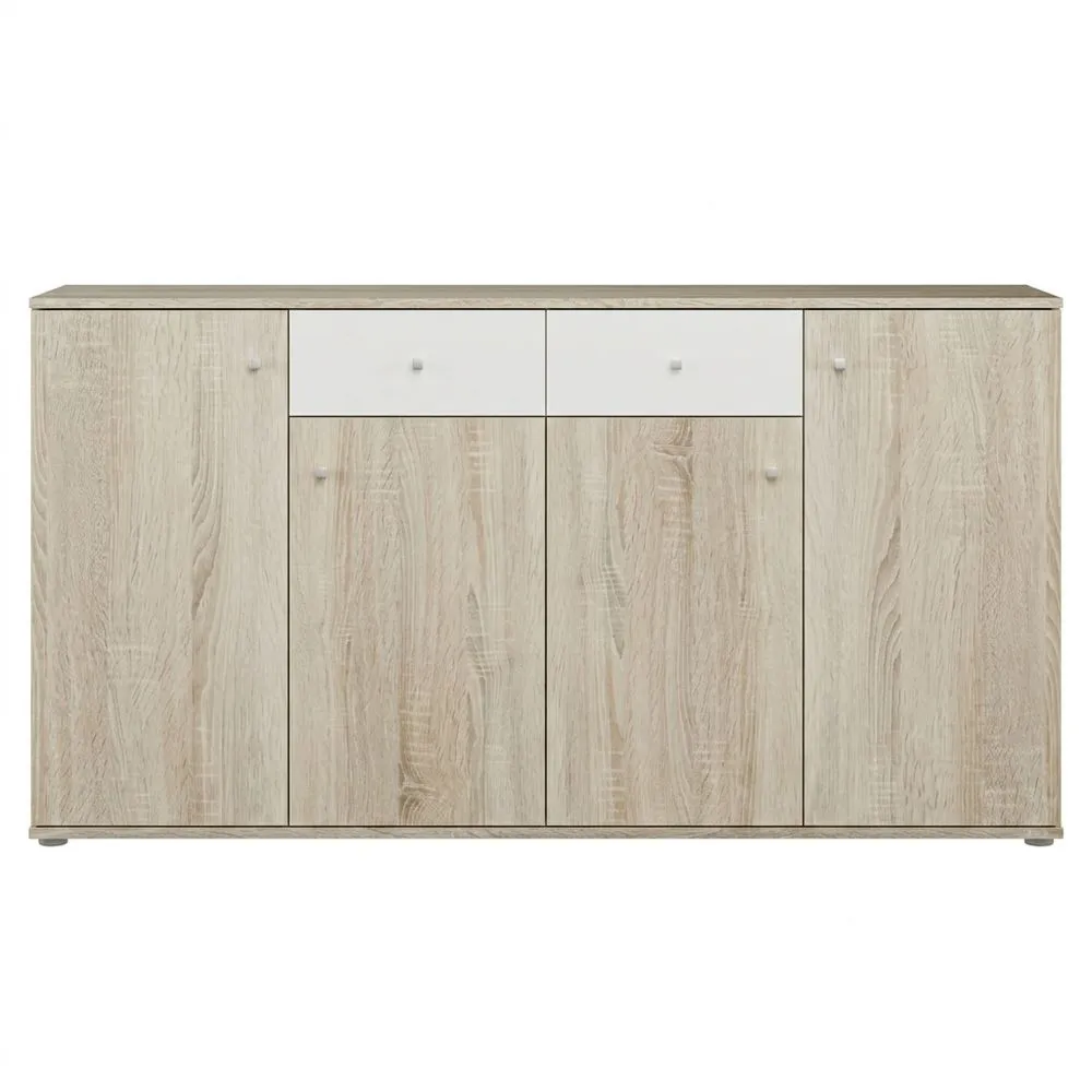 Aparador moderno con 4 puertas y 2 cajones, gran capacidad de almacenamiento e iluminación integrada para salón o comedor, acabado en sonoma y blanco 160 x 80 x 32
