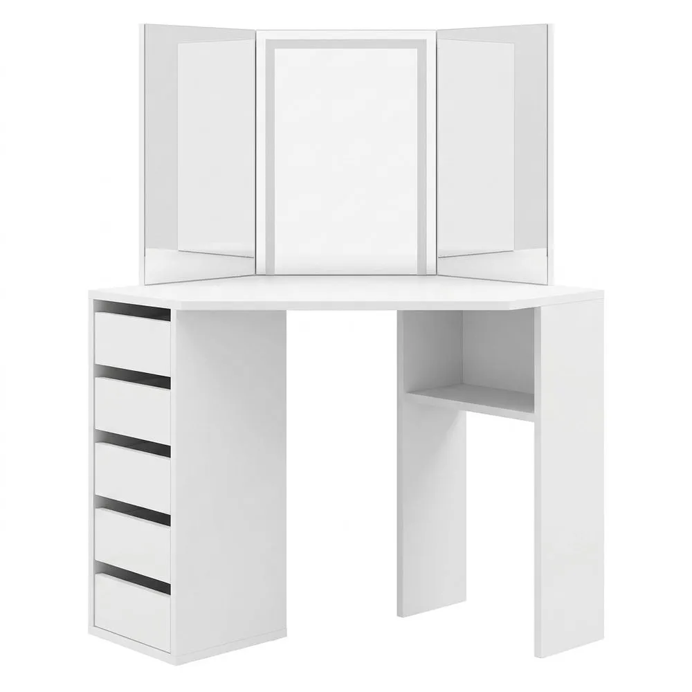 Tocador Esquina con Espejo LED, Blanco, 110 cm