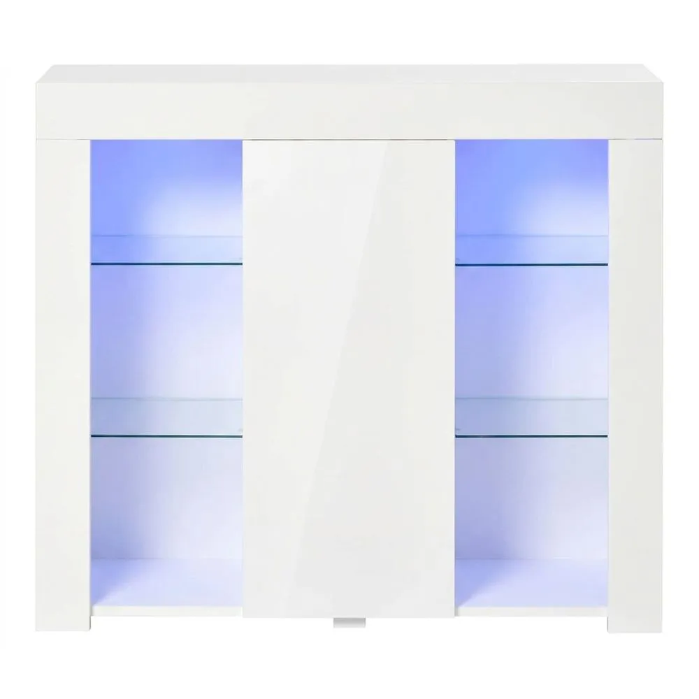 Aparador Moderno con Luces LED y Estantes Ajustables, Blanco