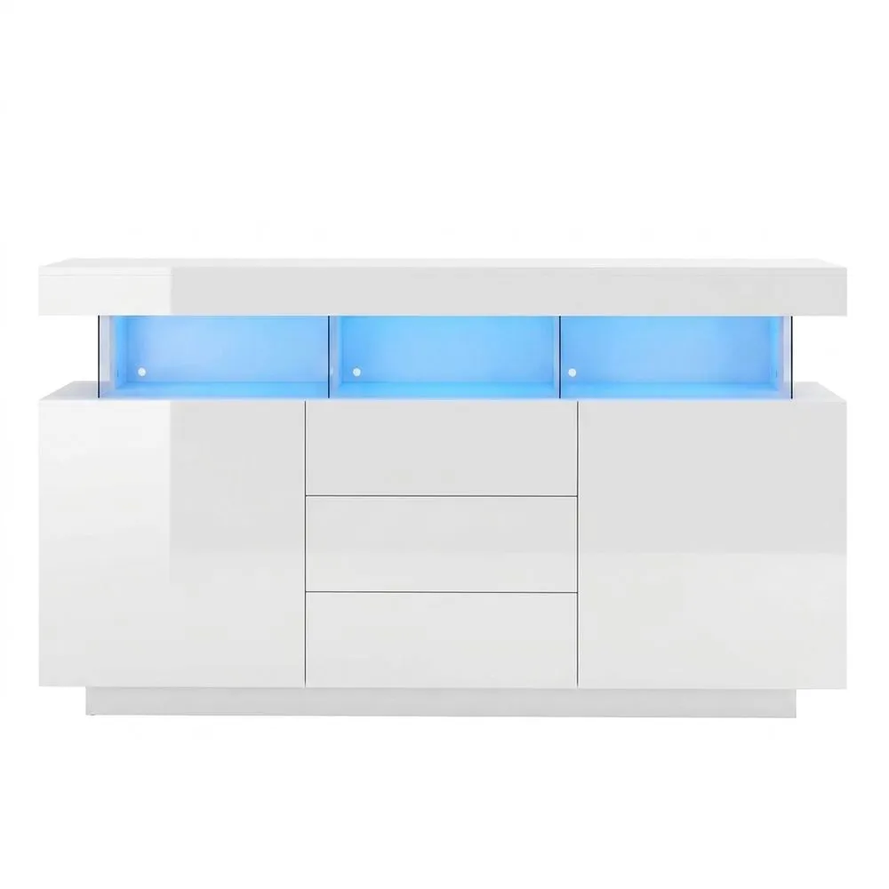 Aparador Brillante para Barra de Café, Ideal para Comedor, Cocina o Pasillo, 140 x 35 x 80 cm (Blanco)