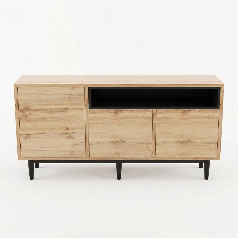 Aparador de Madera con Tres Puertas y Estantes, Diseño Ahorra Espacio