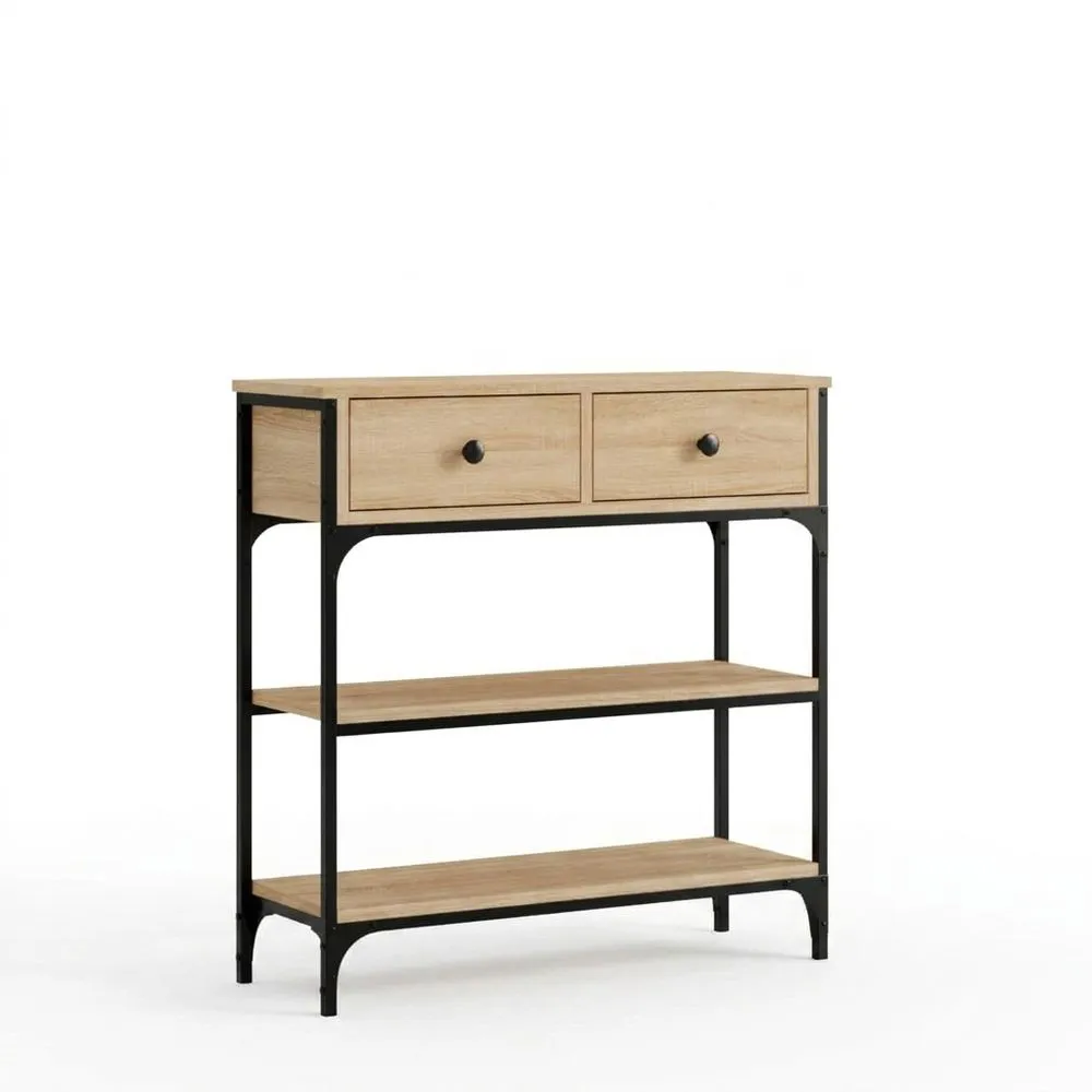 Mesa Consola con 2 Cajones, Madera para Entrada, Mueble Auxiliar Estrecho, Pasillo, Montaje Fácil, Roble Sonoma