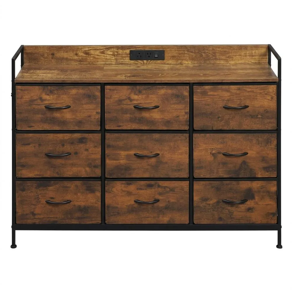 Cómoda de Tela con 8 Cajones y Estantes de Madera para Dormitorio