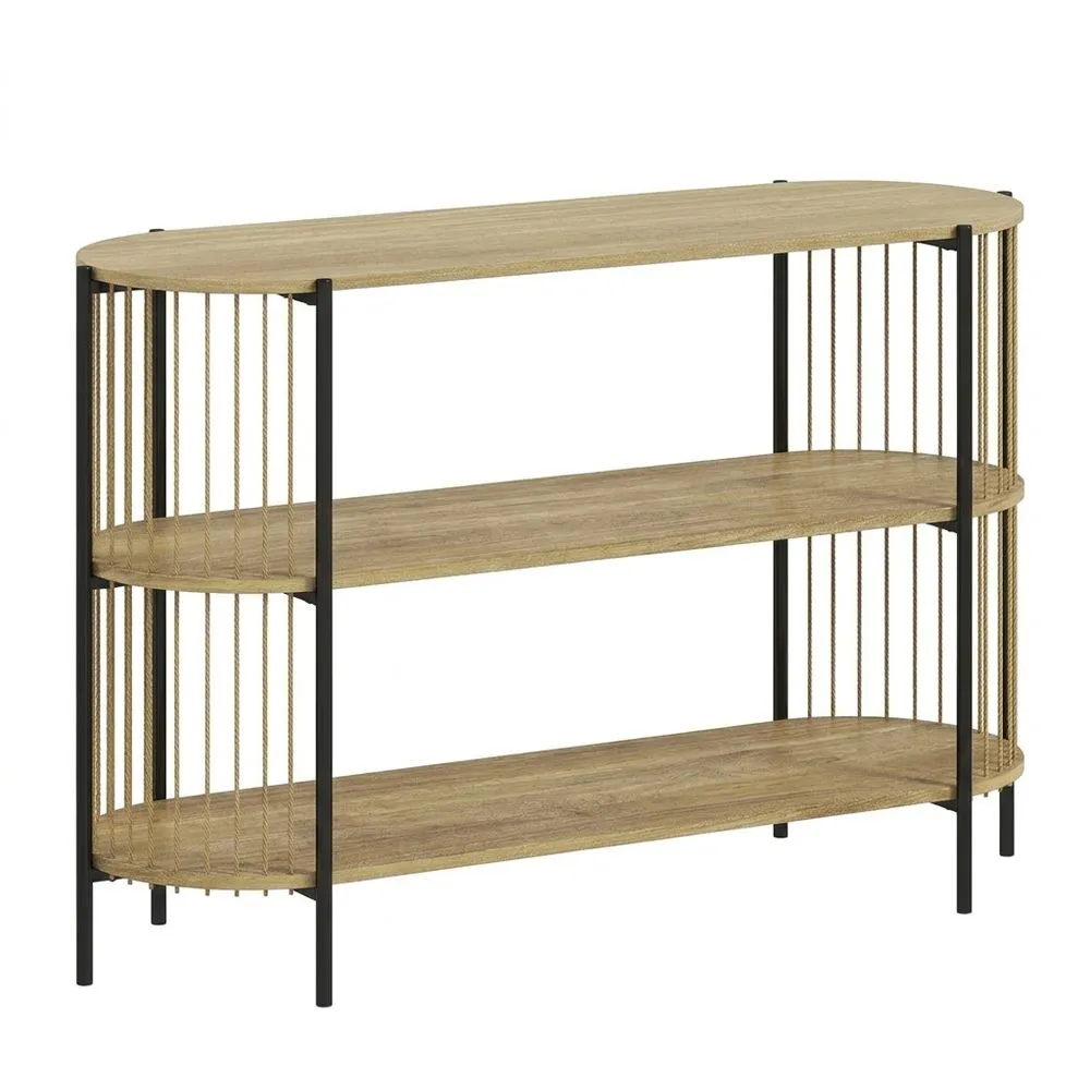 Mesa Consola Trenzada de Cuerda de Papel, 3 Niveles, Estilo Bohemio para Entrada y Sala de Estar, 124x43.5x80cm, Natural