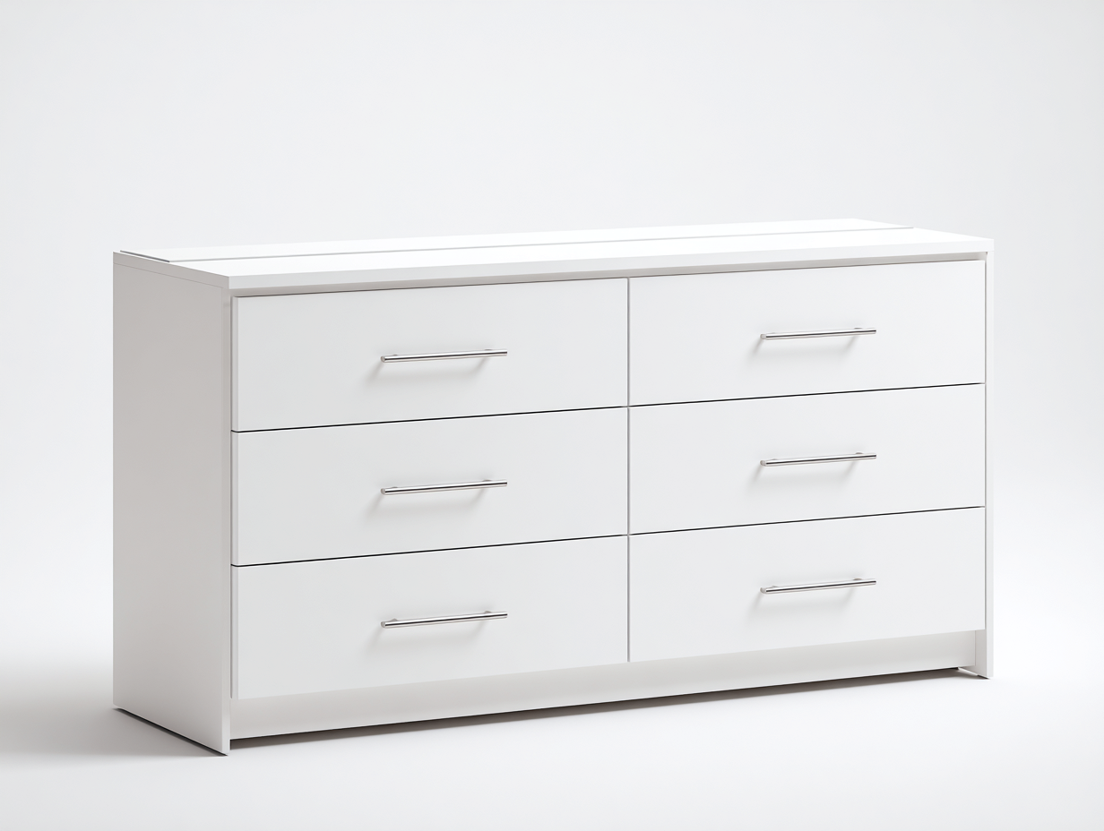 Kommode Holz MDF Weiß 150x45x75 cm-6 Schubladen-Minimalistisches Design Modernes Schlafzimmer-hatilihome