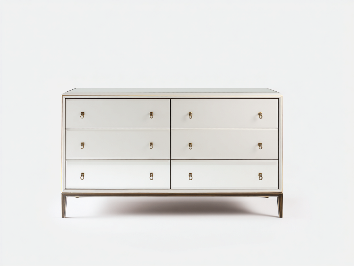 Kommode Holz MDF Weiß 150x45x80 cm-6 Schubladen-Metallfüße Modern-hatilihome