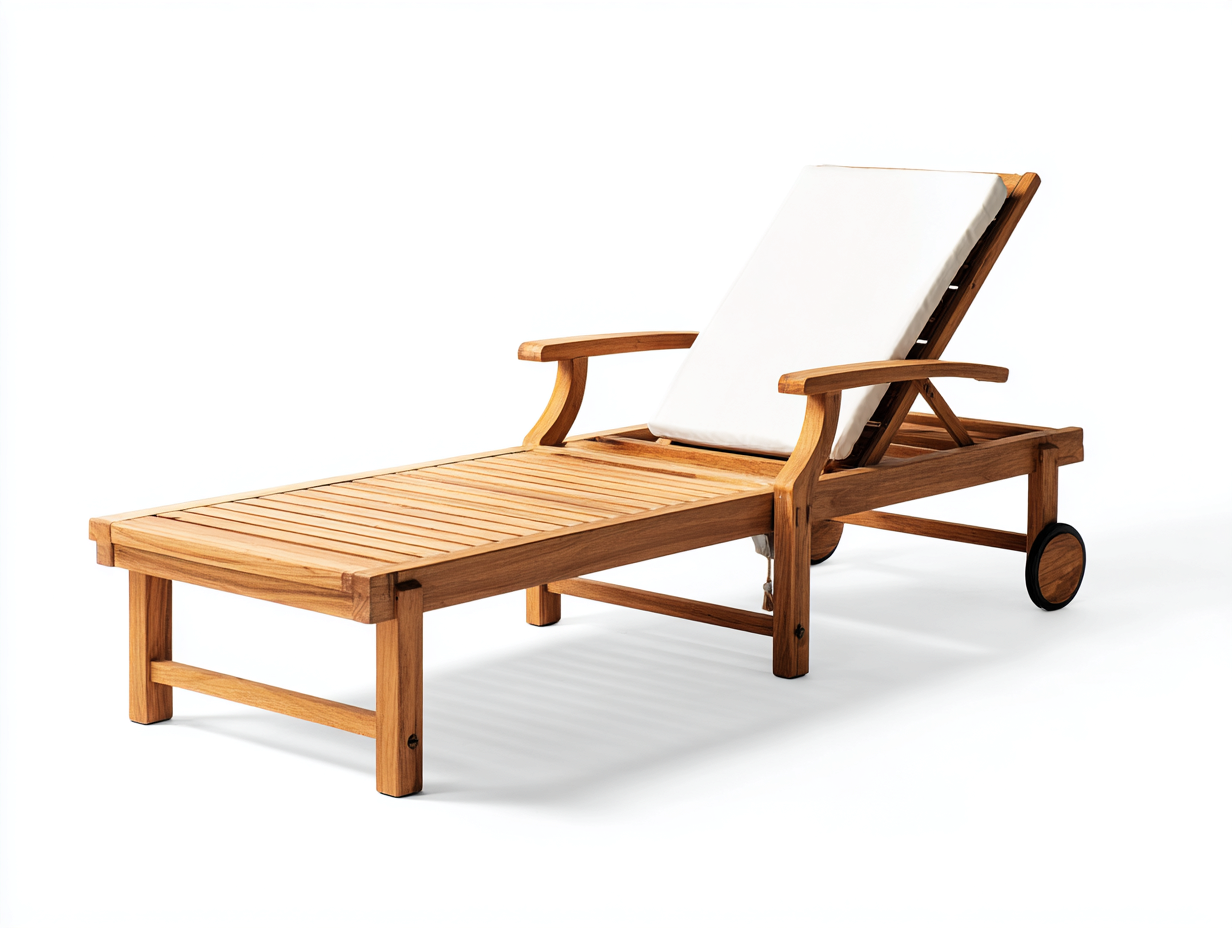 Sonnenliege-Holz-195x65x95 cm-natur-mit Auflage verstellbar mit Rollen für Garten-hatilihome