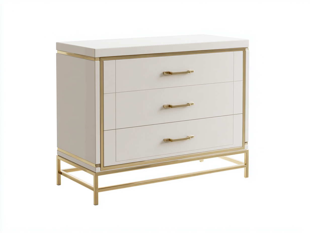 Kommode Holz MDF Weiß 80x40x75 cm-3 Schubladen-Goldgestell Modern-hatilihome