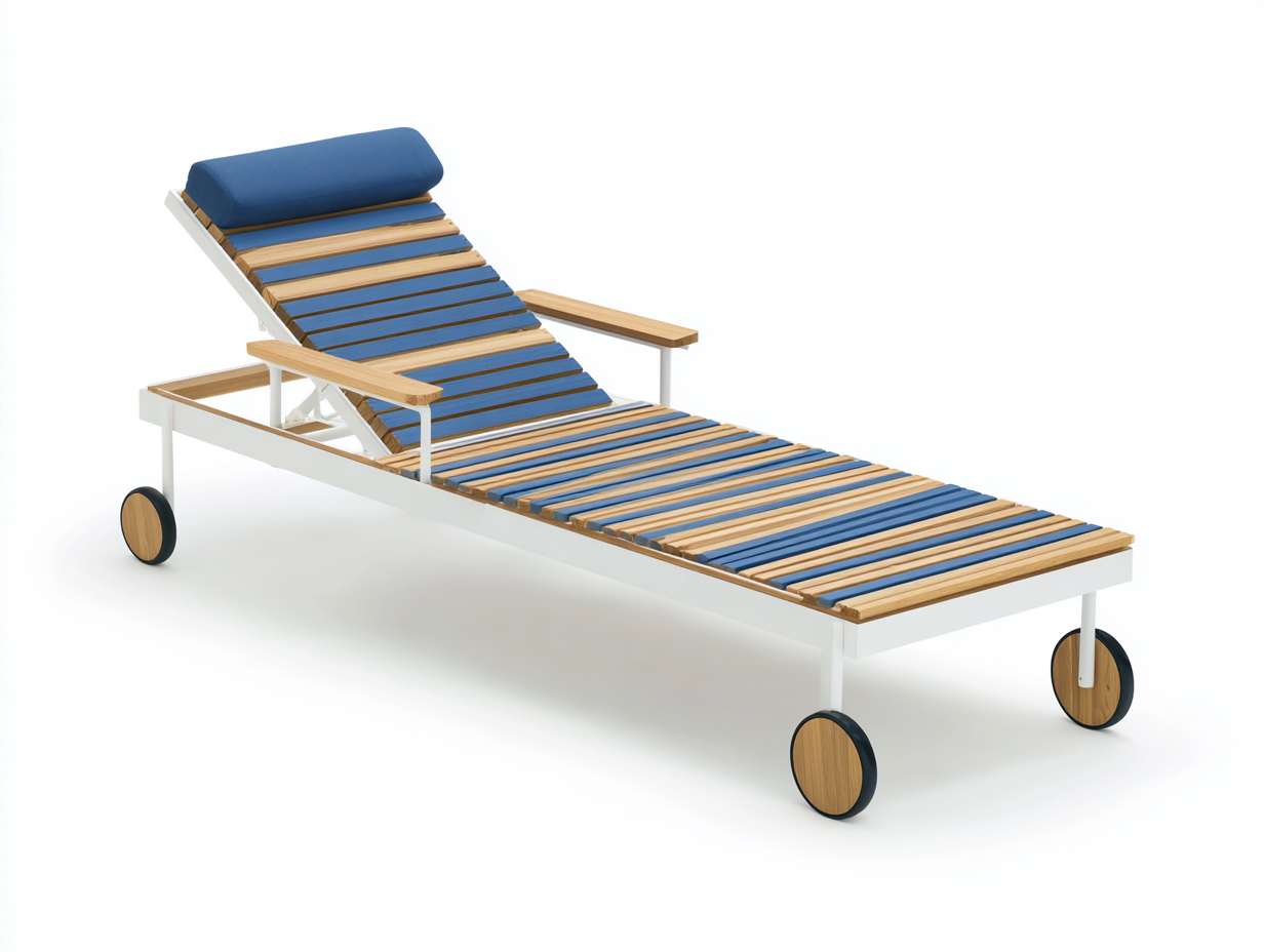 Sonnenliege-Metall Holz-200x70x95 cm-weiß/blau-modern verstellbar mit Rollen für Garten-hatilihome