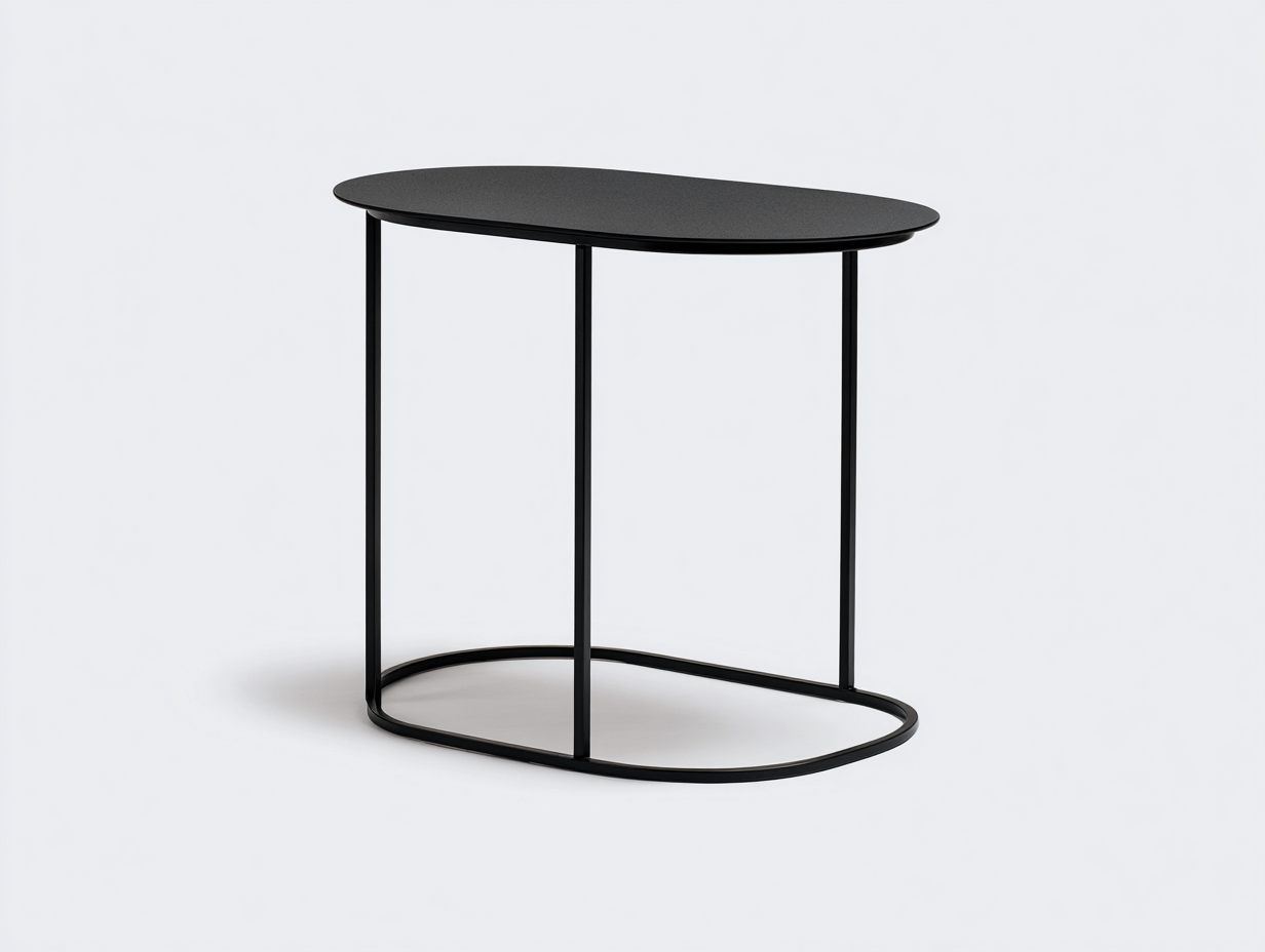 Couchtisch Metall Schwarz 55x40x60 cm-Ovale Form-Offenes Gestell Modernes Design-hatilihome
