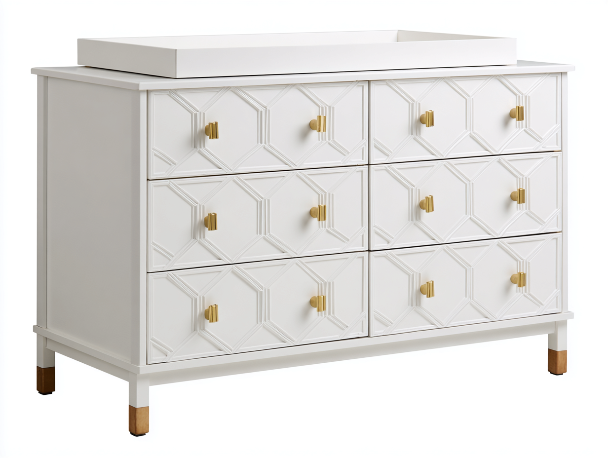 Kommode Holz MDF Weiß 140x45x80 cm-6 Schubladen-Geometrische Front Modernes Schlafzimmer-hatilihome