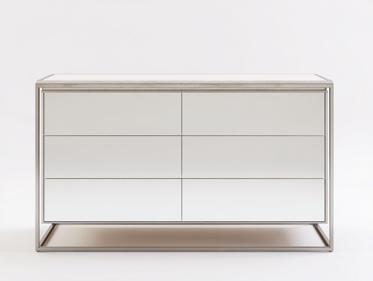 Kommode Holz MDF Weiß 140x45x78 cm-6 Schubladen-Goldfarbenes Metallgestell Modernes Schlafzimmer-hatilihome