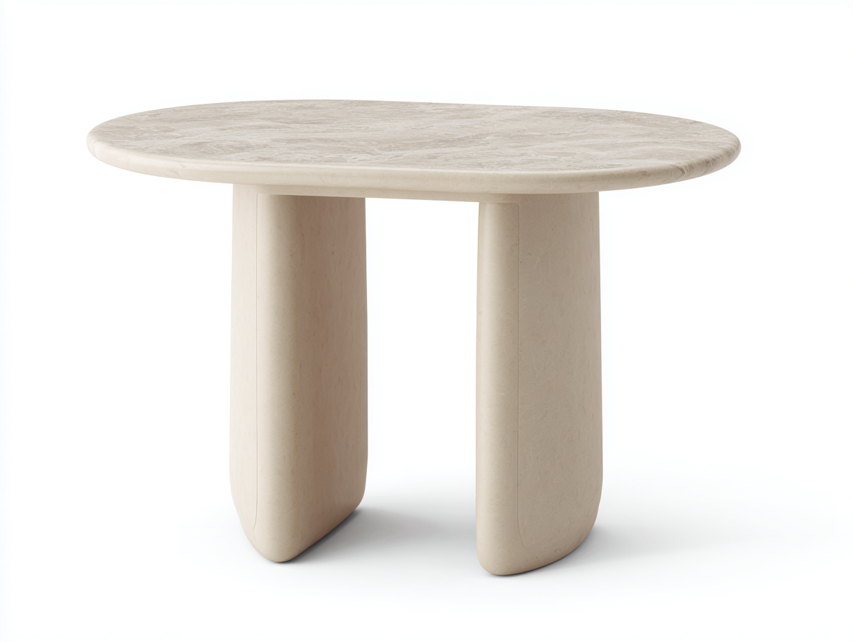 Couchtisch Steinoptik Beige 80x80x45 cm-Runde Form-Skulpturales Design Modern-hatilihome