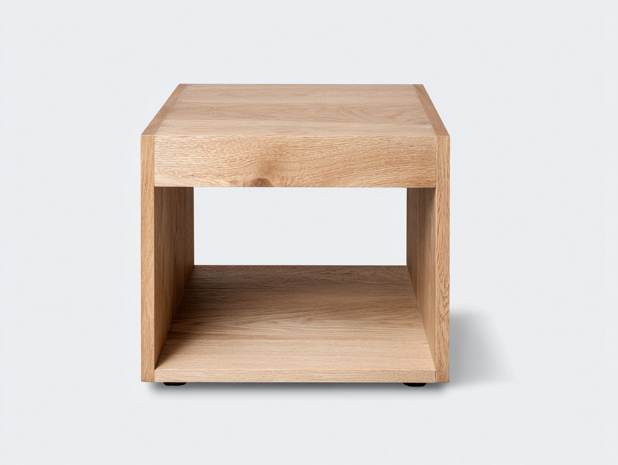 Couchtisch Massivholz Eiche Natur 50x45x45 cm-Würfelform-Offenes Fach Minimalistisches Design-hatilihome
