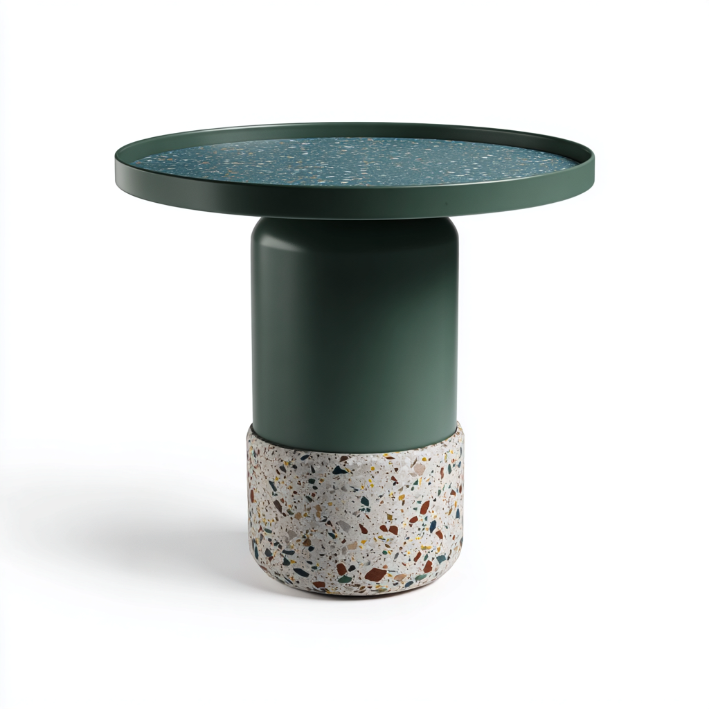 Couchtisch Metall Terrazzo Grün 45x45x50 cm-Rund-Moderne Design Säulenbasis-hatilihome