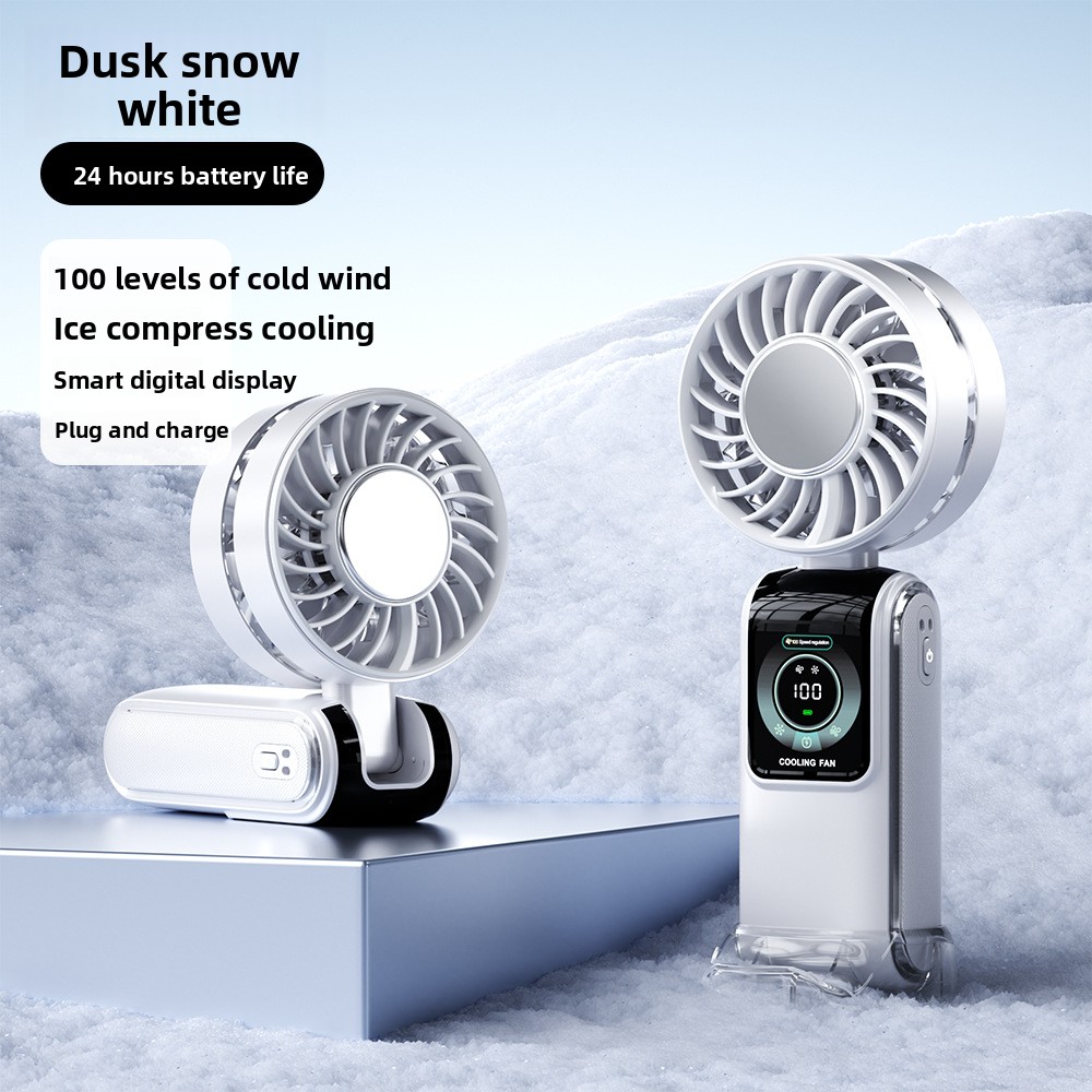 New Cross-Border Semiconductor Cooling Ice High-Speed Handheld Fan Portable USB Digital Display Foldable Outdoor Mini Fan