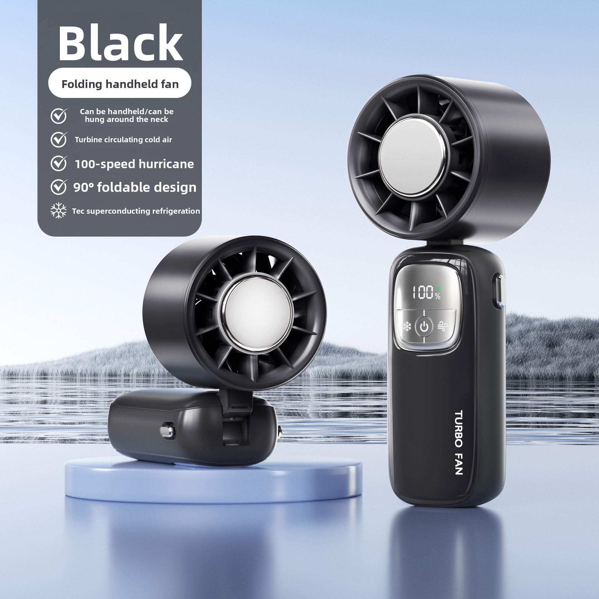 New Cross-Border Semiconductor Cooling Ice High-Speed Handheld Fan Portable USB Digital Display Foldable Outdoor Mini Fan