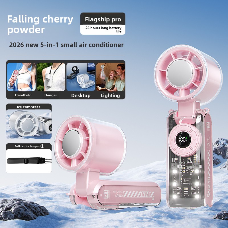 New Cross-Border Semiconductor Cooling Ice High-Speed Handheld Fan Portable USB Digital Display Foldable Outdoor Mini Fan