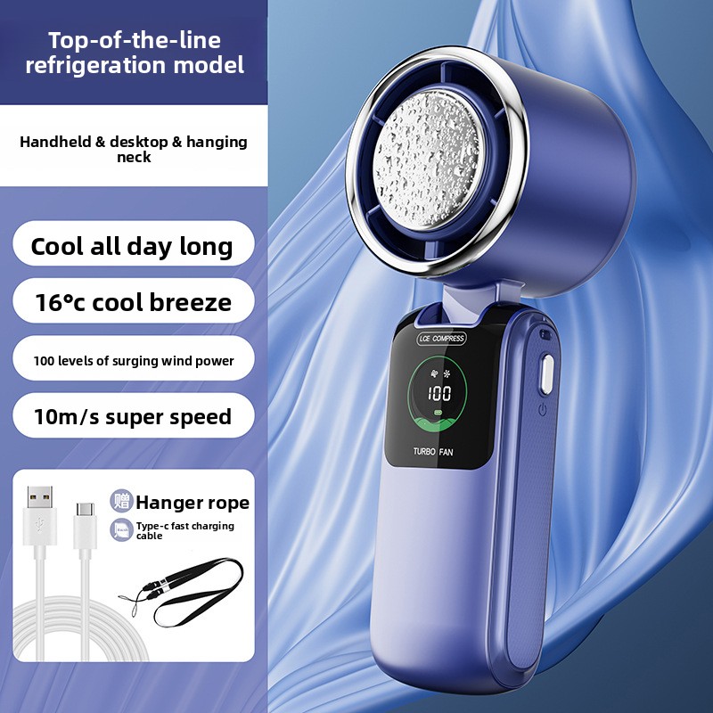 New Cross-Border Semiconductor Cooling Ice High-Speed Handheld Fan Portable USB Digital Display Foldable Outdoor Mini Fan