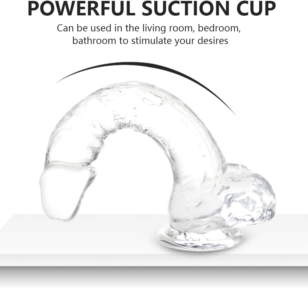 Realistic Clear Cute Dildo,Adult Sex Toy with Suction Cup Dildo, Suitable for Beginner Women/Men/Gay with Thin and Slim Poke, can be Use for G-spot and Anal