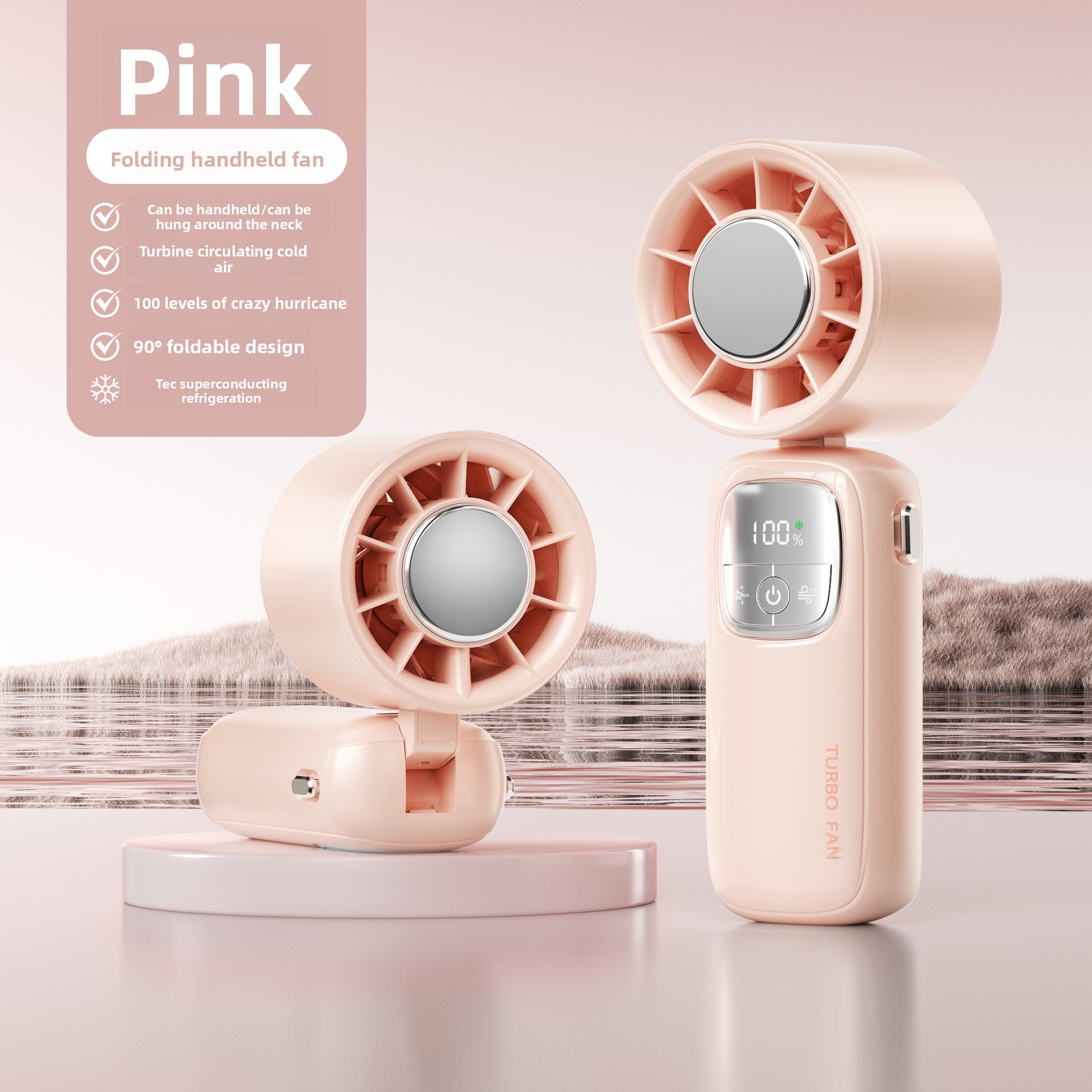 New Cross-Border Semiconductor Cooling Ice High-Speed Handheld Fan Portable USB Digital Display Foldable Outdoor Mini Fan