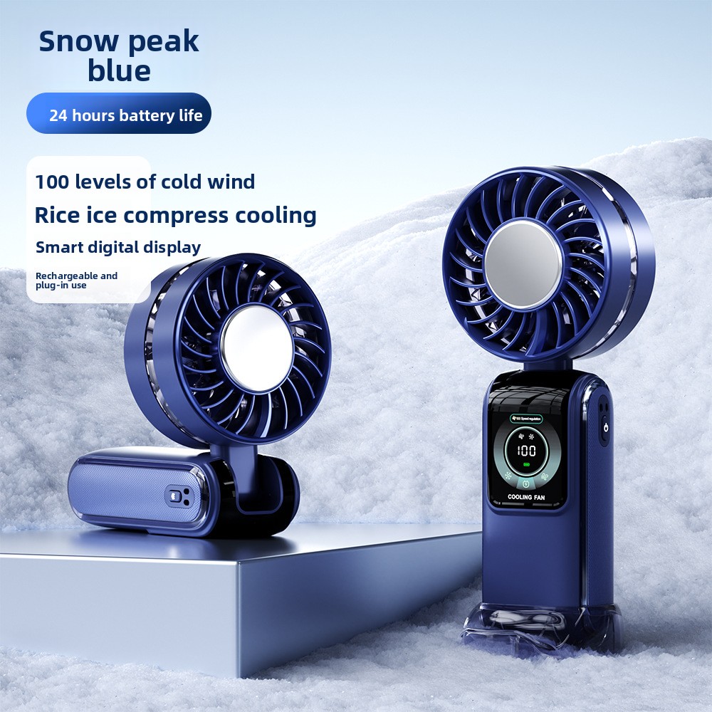 New Cross-Border Semiconductor Cooling Ice High-Speed Handheld Fan Portable USB Digital Display Foldable Outdoor Mini Fan
