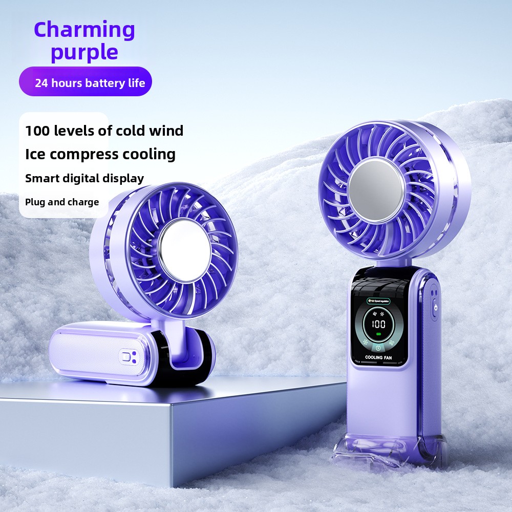New Cross-Border Semiconductor Cooling Ice High-Speed Handheld Fan Portable USB Digital Display Foldable Outdoor Mini Fan
